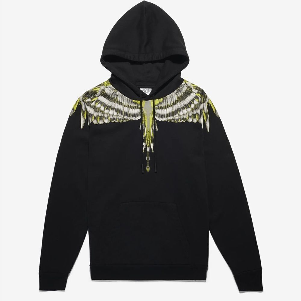 NWT-MARCELO BURLON- BLACK WITH GREY/ YELLOW WINGS HOODIE- mens size large